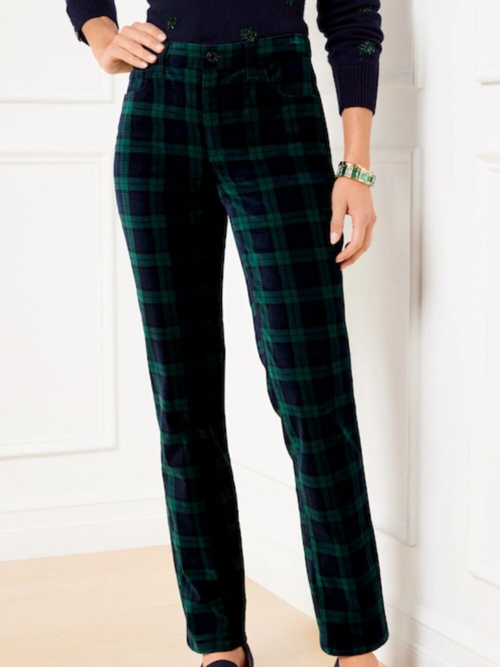 Tommy Hilfiger Green and Navy Blue Black Watch Plaid Ankle Pants